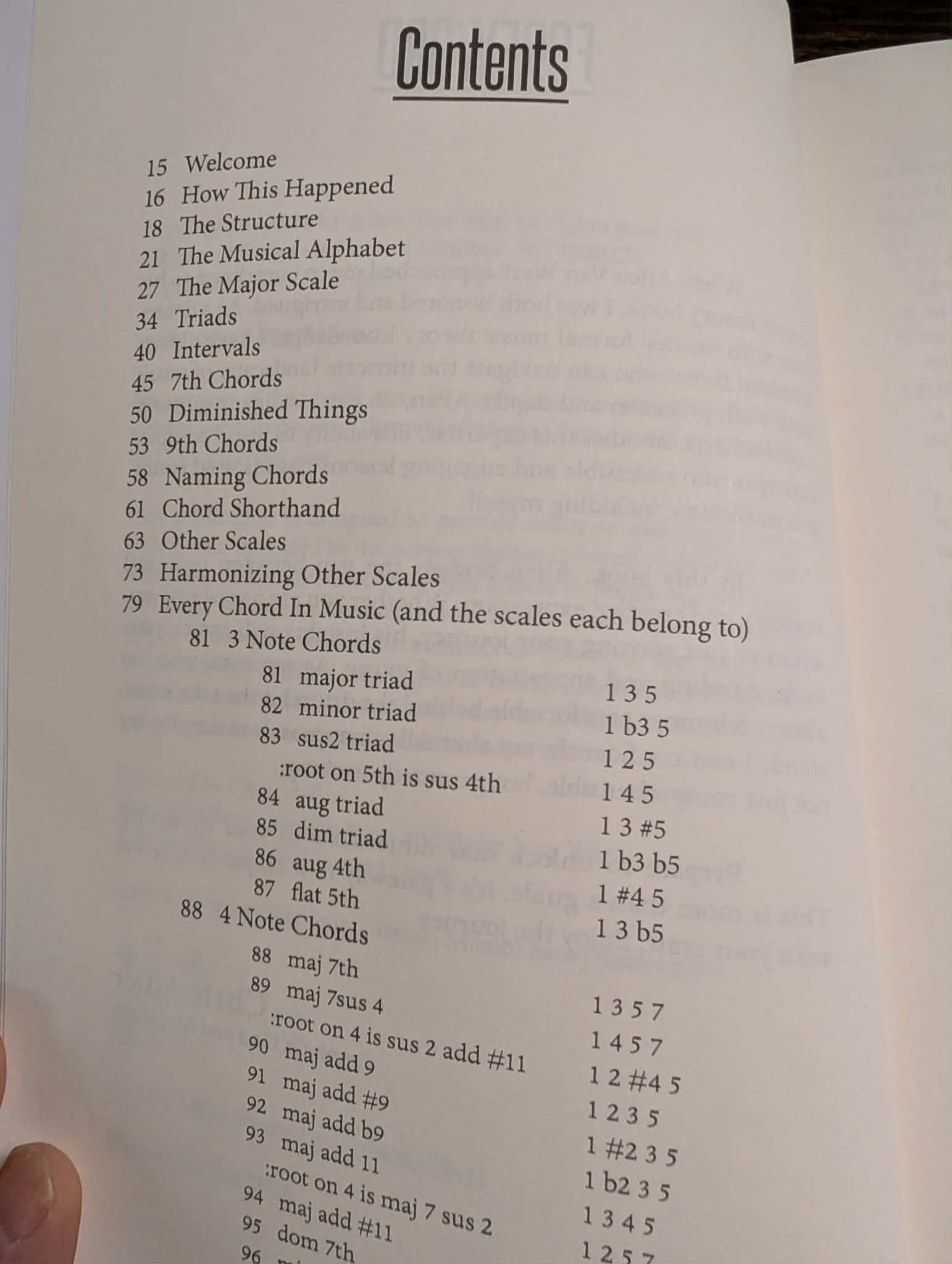 The Science of Music book - table of contents showing music theory chapters